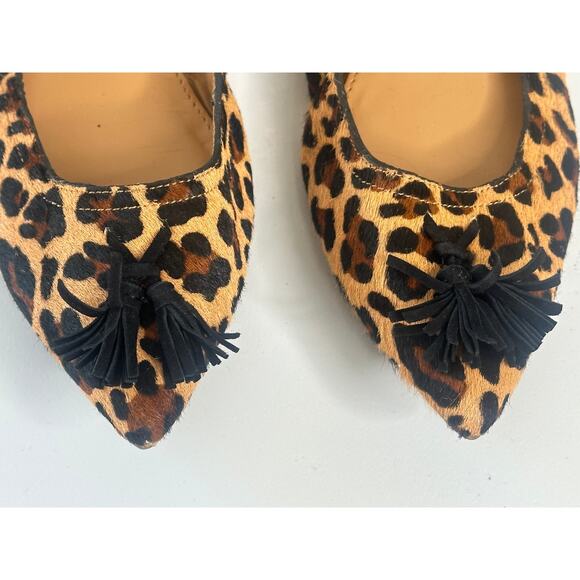 J.Crew Brown Black Calf Hair Leopard Print Ballet Flats Black Tassel Comfy 7.5 - Picture 5 of 8